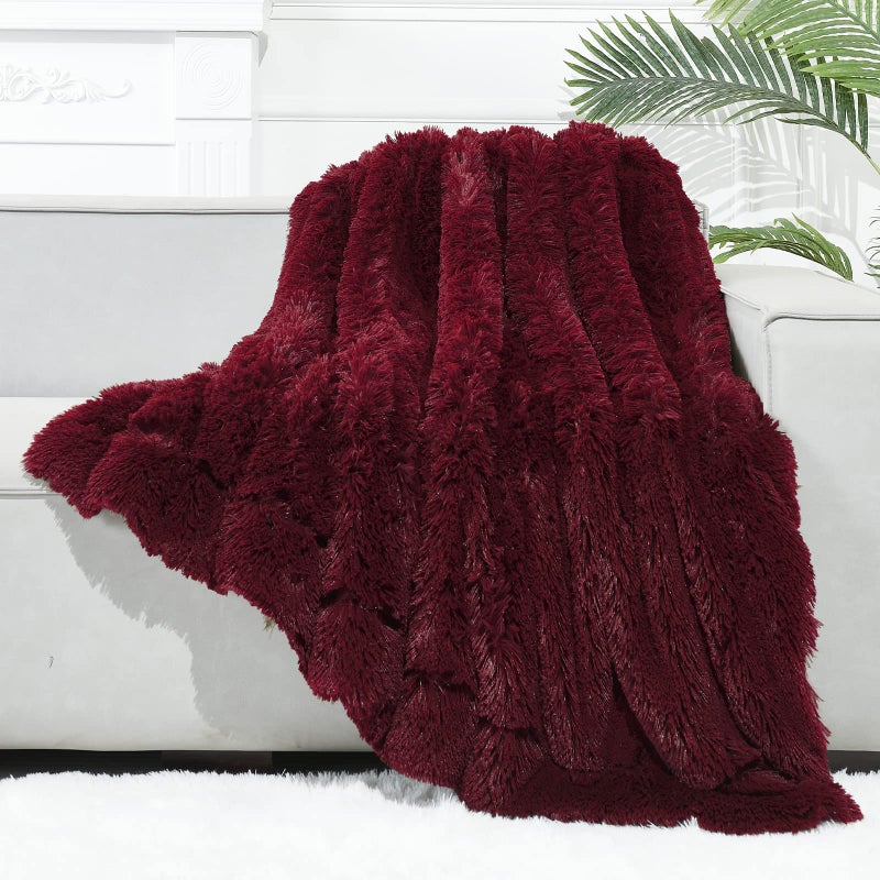 GONAAP Fuzzy Faux Fur Throw Blanket Wine Red Super Soft Cozy Plush Fuzzy Shaggy Blanket for Couch Sofa Bed (Wine Red, Throw(50"x60")) - Image 1